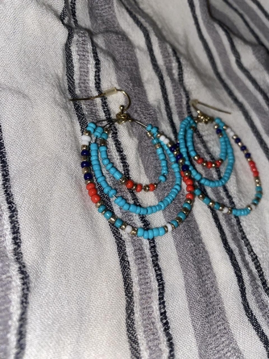 Handmade Jewelry - Southwestern Beaded Triple Hoop Dangle Earrings